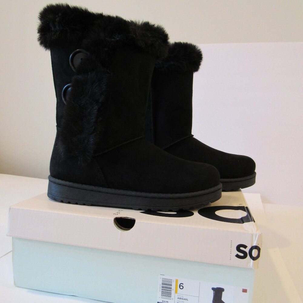 NEW WOMEN'S BLACK FAUX SUEDE/FUR UGG STYLE BOOTS SIZE 6